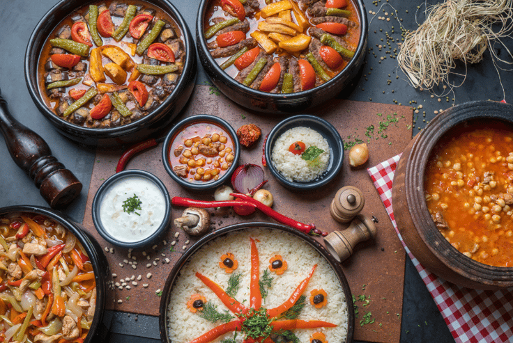 variety of ethnic dishes