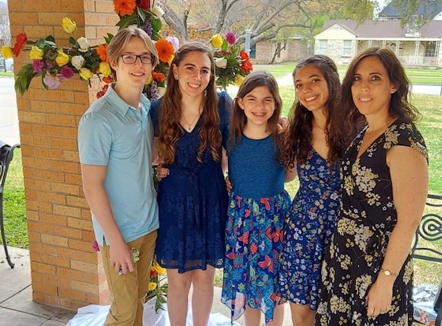 American family outside of church on Easter Sunday