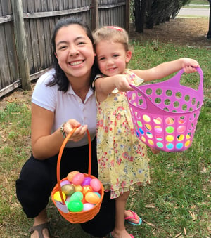 teen and toddler Easter egg hunt