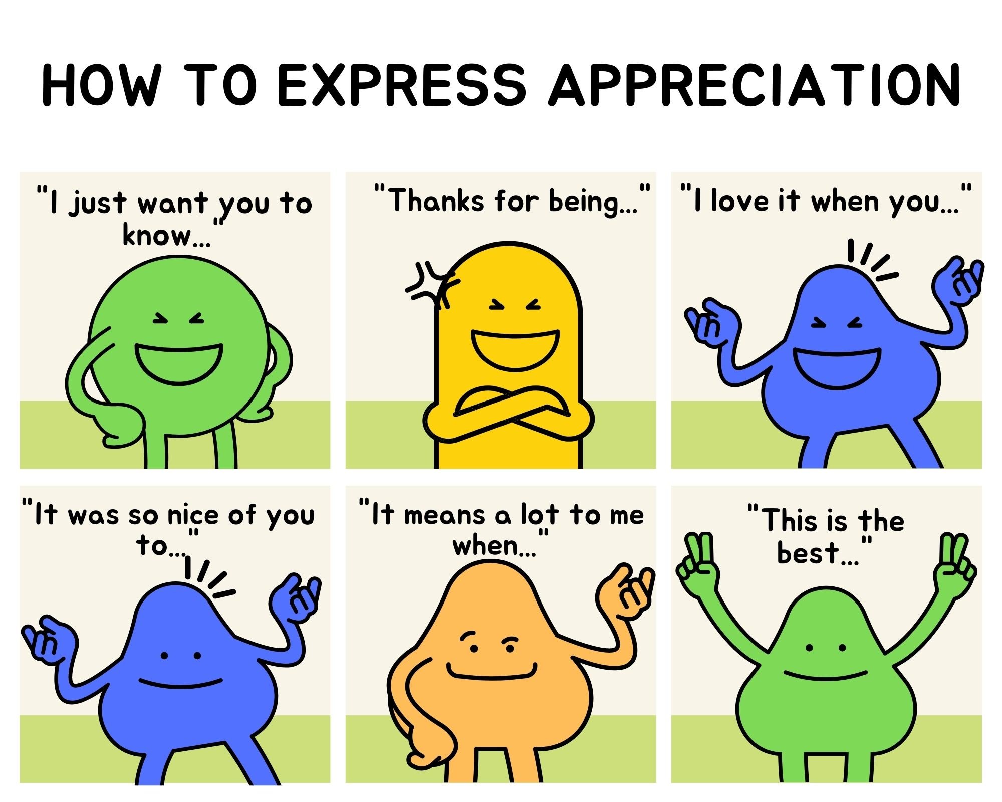 cartoon illustrating ways to say thank you in the USA