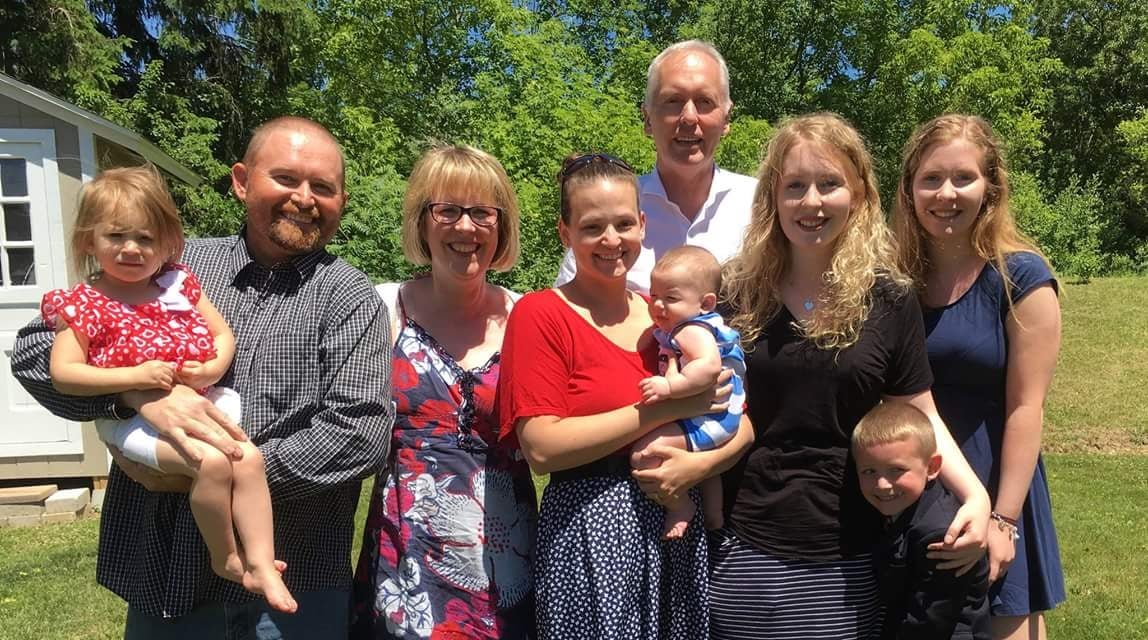 American family and German family portrait together