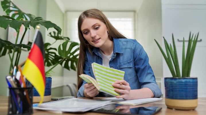 German teenager girl studying