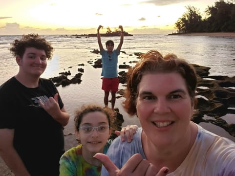 mother and kids on Hawaii beach