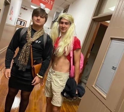 teen boys dressed up for spirit week