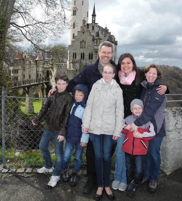 family in front of German castle