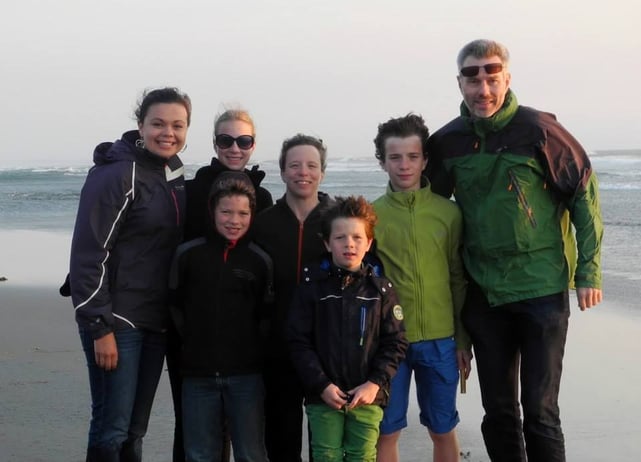 family at the cold beach