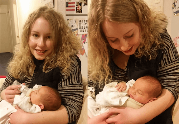 German teenager with newborn baby