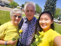 senior couple with Asian exchange student