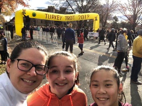 Mom and daughters at Turkey Trot