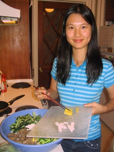 Korean cooking with chop sticks