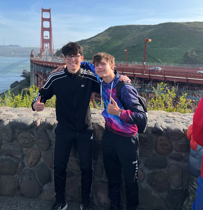 two boys in front of Golden Gate Bridge