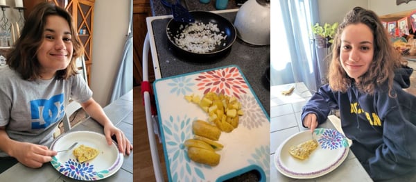 teen girls trying Spanish omelette