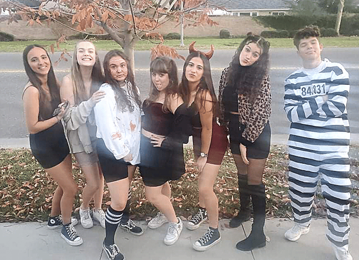 group of teens in costume