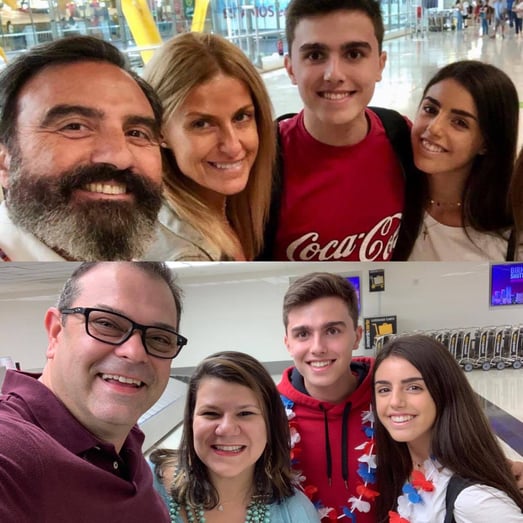 Spanish parents say goodbye to their children and the US host family receives the two students at the airport