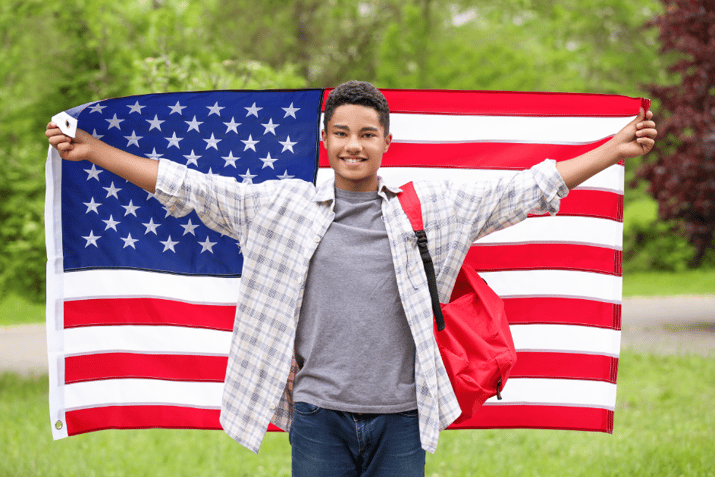 Student w American flag