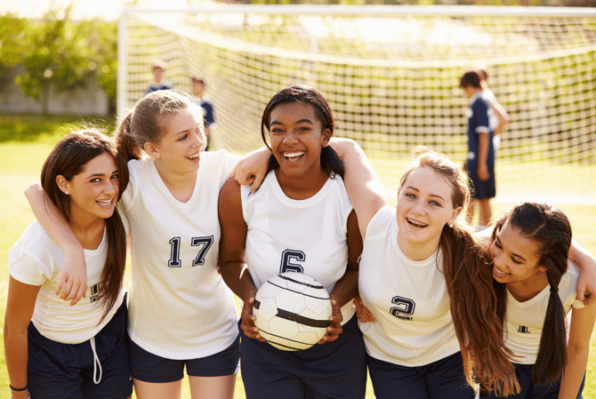 Girls on a soccer team