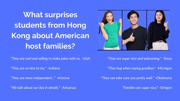What surprises students from Hong Kong about American host families