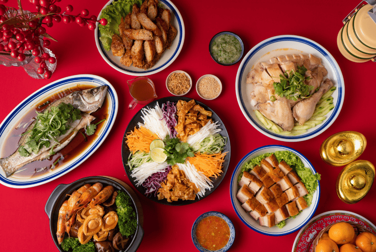 variety of dishes on table