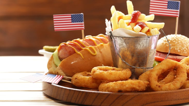 american fast food with american flag toothpicks