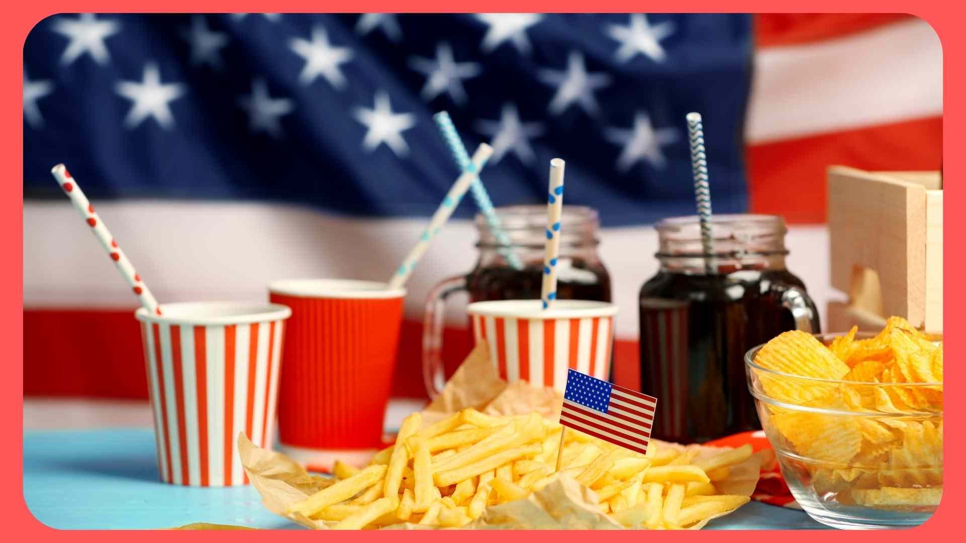 american food french fries and drinks