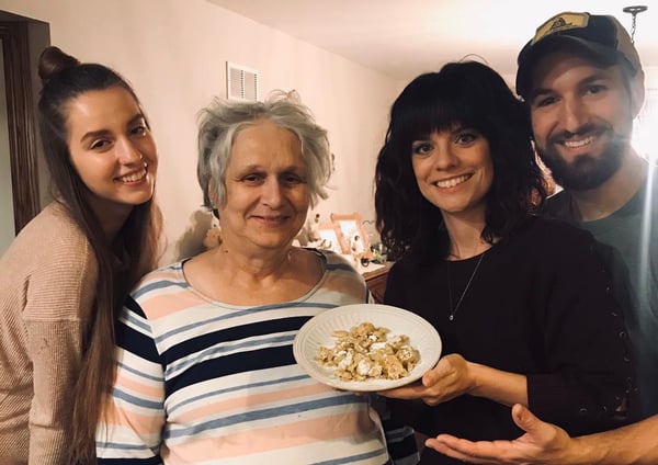 Family with a plate of Kaiserschmarren German pancakes