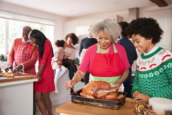 family making Christmas dinner