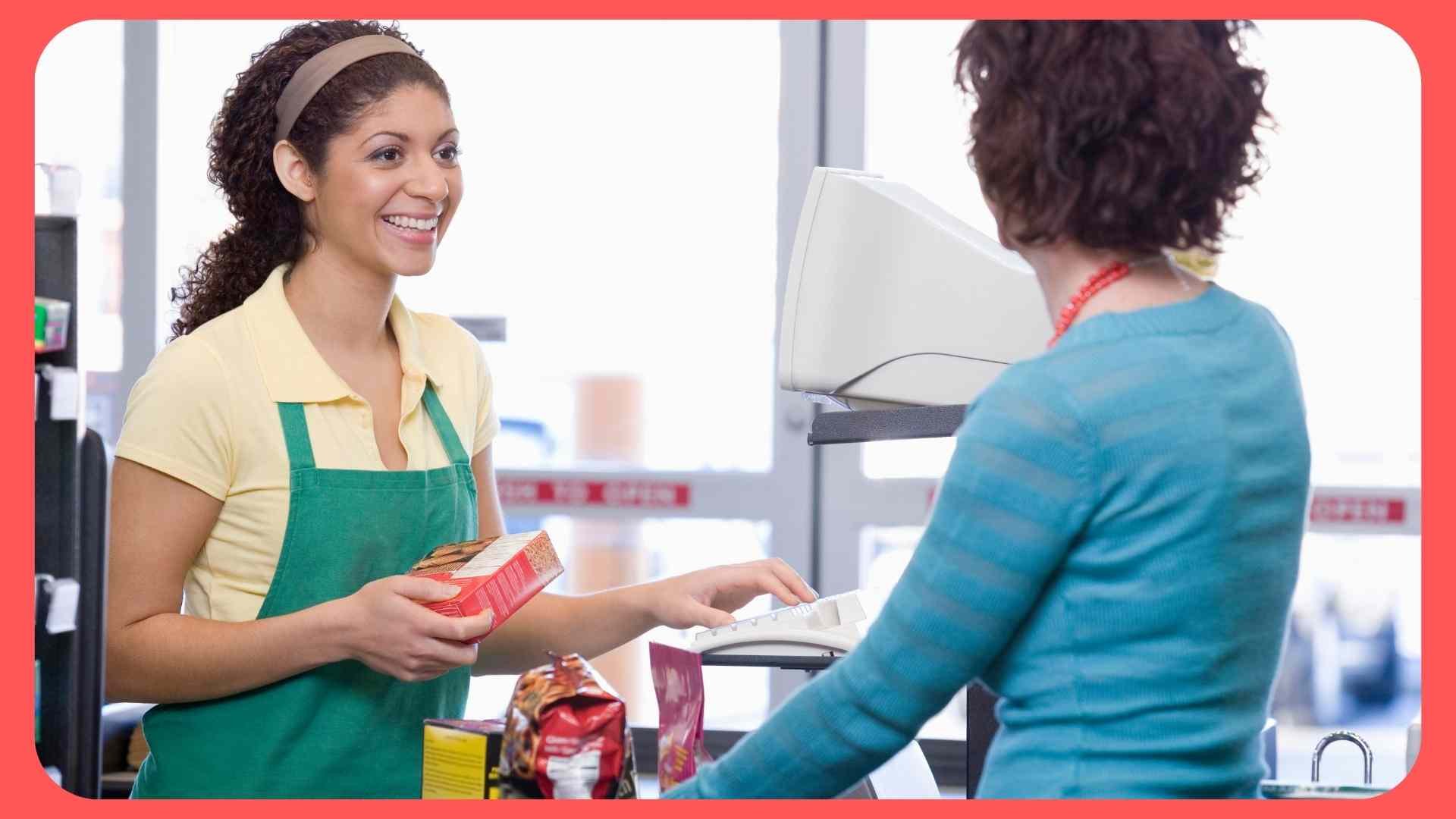 clerk speaking with customer