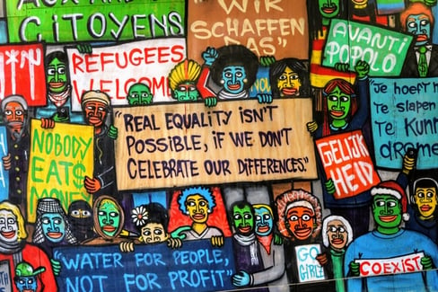 collection of signs about equality and equal rights and against racism