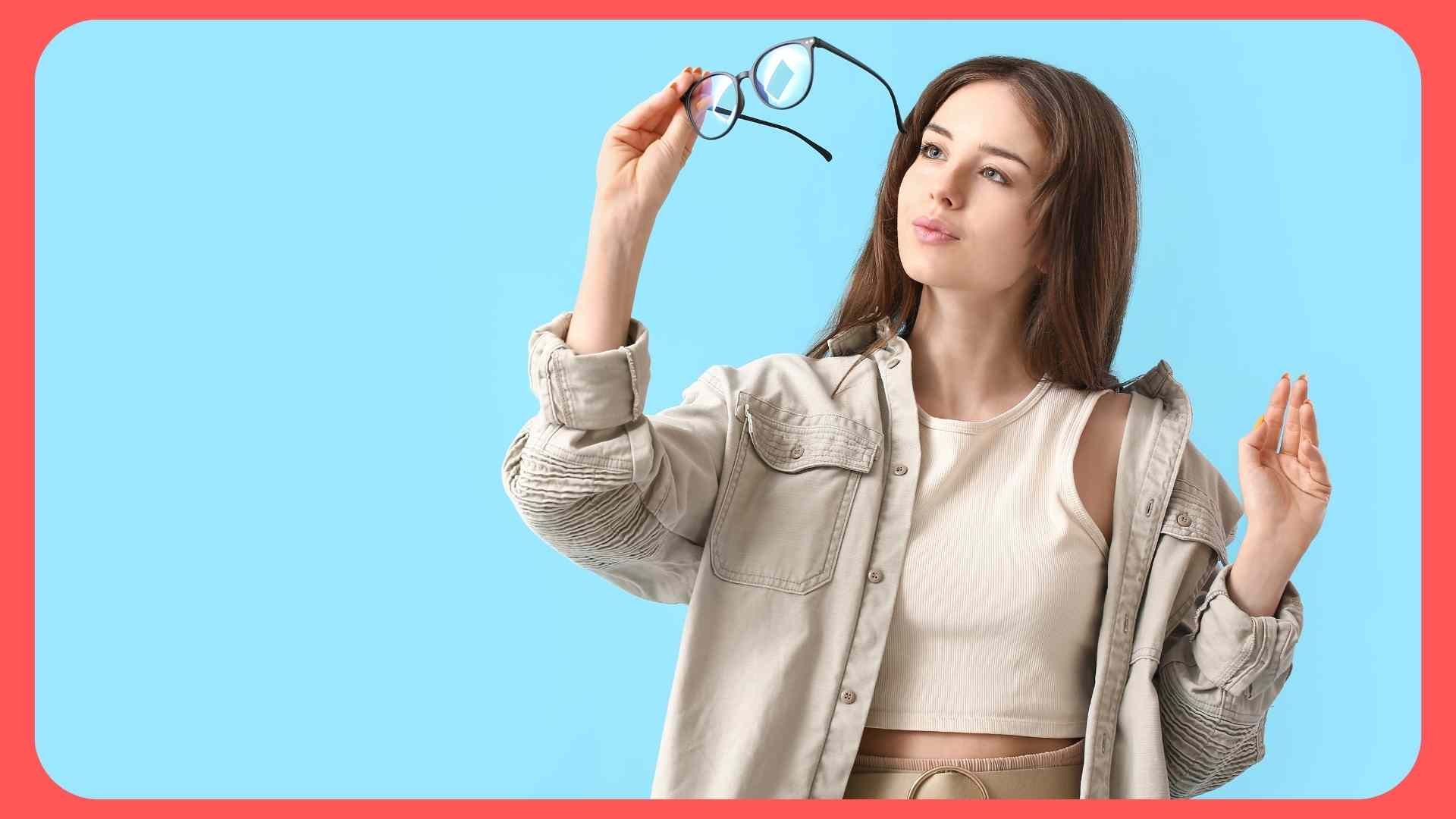 girl looking through glasses