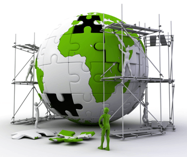 scaffolding around 3D globe puzzle