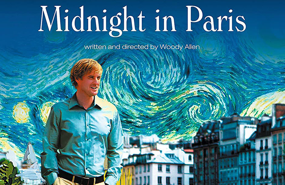 Movie poster for the movie, Midnight in Paris.