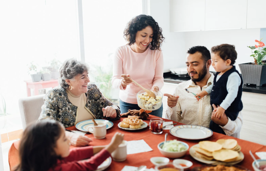 Mexican family sharing a meal