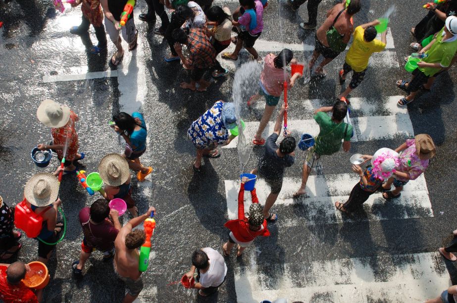 big water fight in the street