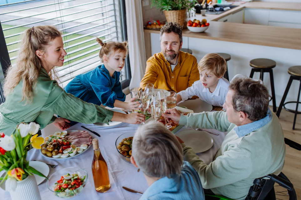 family toasting at Easter dinner