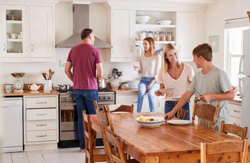 family preparing a meal