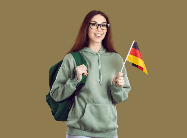 teen girl holding small German flag