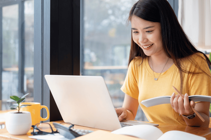 girl studying at laptop
