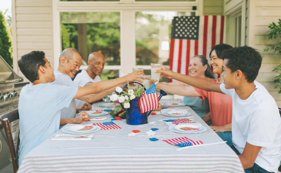 people toasting at July 4 table
