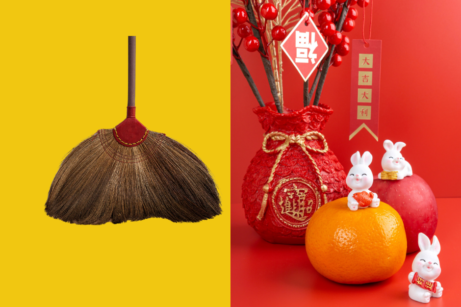 Spring cleaning and symbols of Chinese New Year.