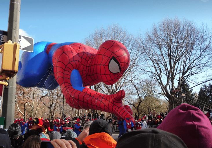 huge spiderman parade float