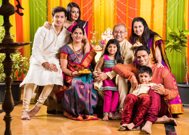 family in traditional Indian dress