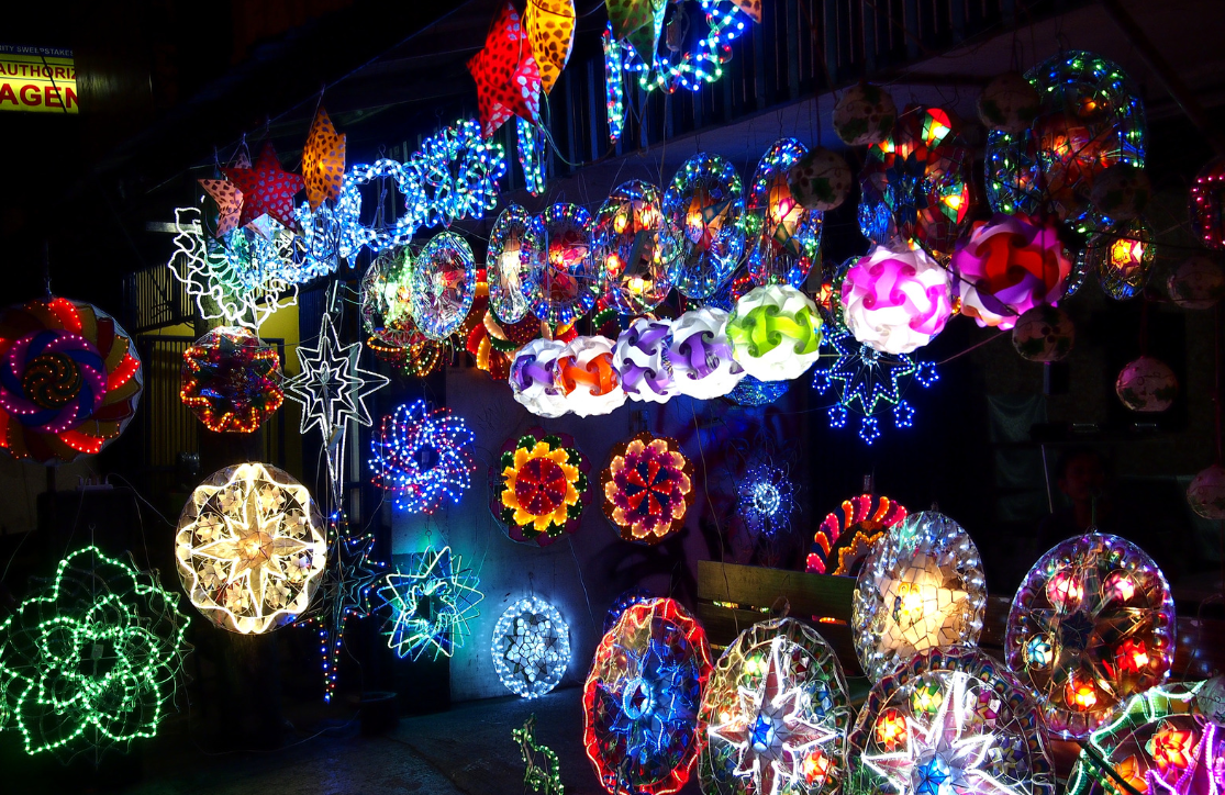 variety of lighted lanterns
