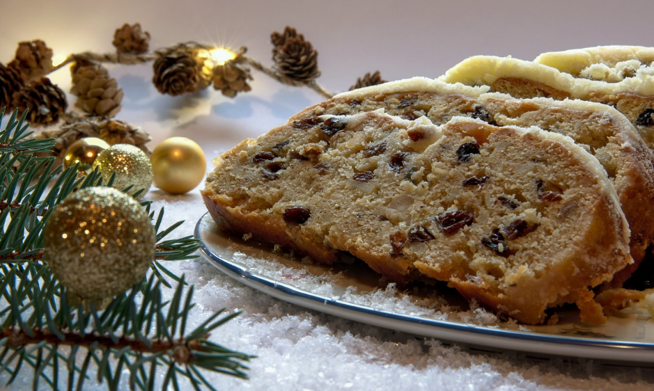 fruit bread beside holiday greenery