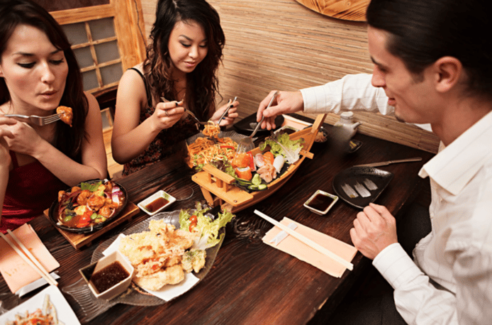 family at Japanese restaurant