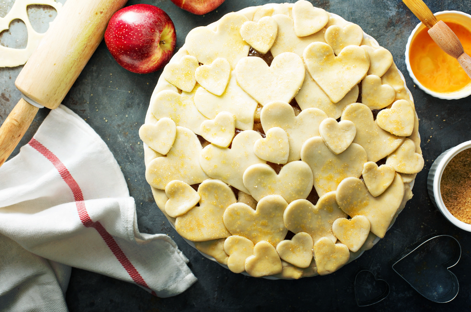 apple pie with heart cut outs on top