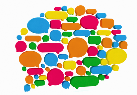 collage of brightly colored conversation bubbles