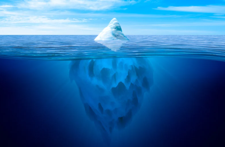 iceberg with view above and below water