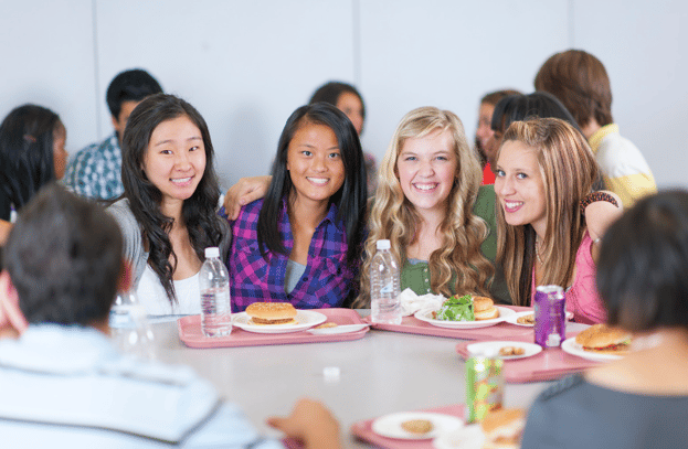 teen girls in the cafeteria