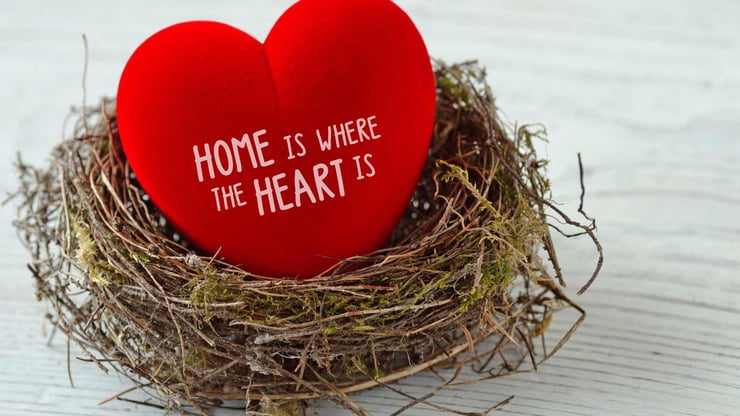 next with a heart that says home is where the heart is
