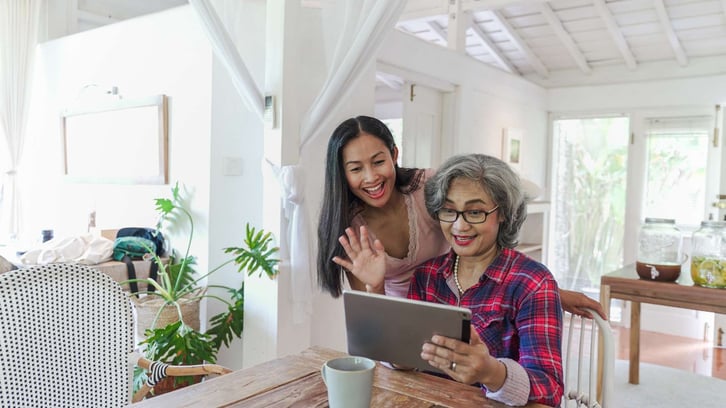older woman and younger woman on a video call